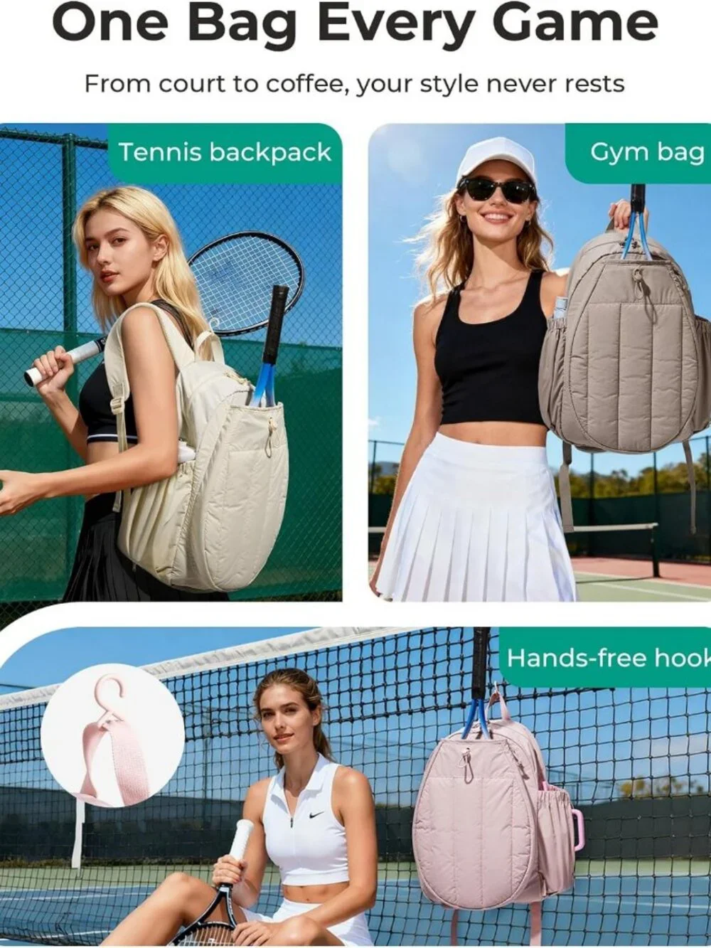 Stylish Quilted Tennis Gym Bag & Laptop Backpack for Women - Perfect for